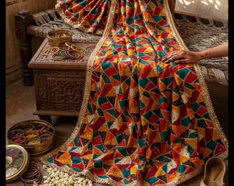 Printed  Phulkari Work Dupatta Women For Garba And Fancy Parties