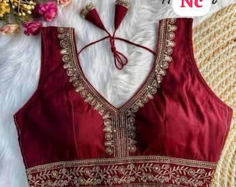 Maroon  Bollywood Phantom Blouse, Sleeveless V Neck, Padded Stich Top