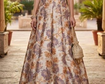 Handcrafted Full flared Long Real brocade skirt For Women With Adjustable Rope