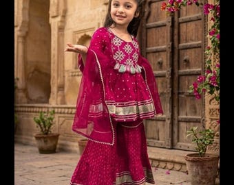 Kids girls Sharara  salwar kameez Rayon Soft mix 3 piece set for girls.Perfect for summer and winter