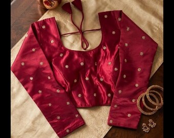 Full Sleeves Soft Satin silk Blouse for Women Perfect for saree Lehenga and chaniya. Paded Blouse