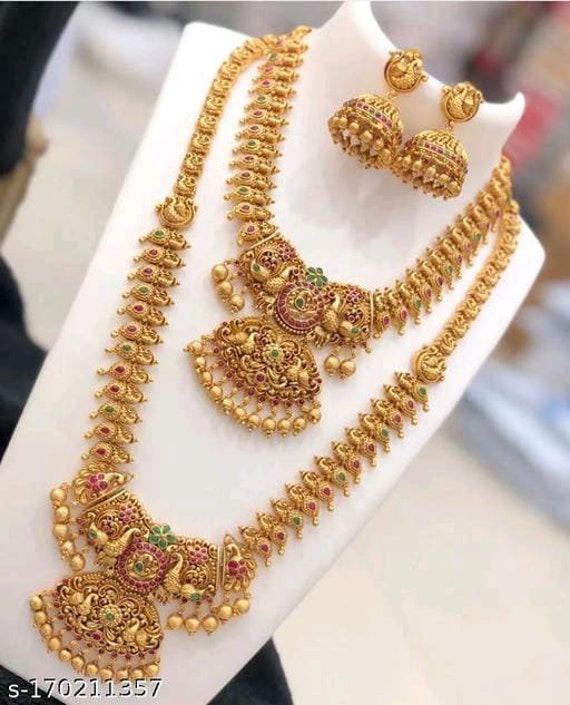 Awesome Designer Temple Jewelry Full Set Bridal jewelry, traditional jewelry, matte gold necklace, south indian jewelry