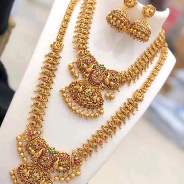 Awesome Designer Temple Jewelry Full Set Bridal jewelry, traditional jewelry, matte gold necklace, south indian jewelry