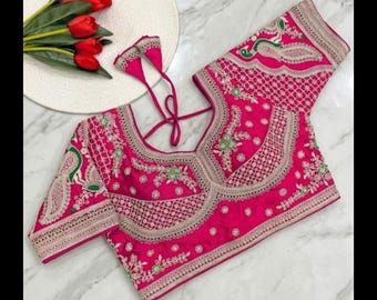 Vichtara silk Silver work and multicolor U shape Neck blouse for women , Padded Stich Top