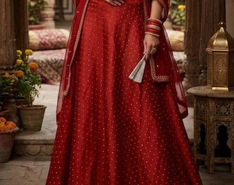 Handcrafted Full flared Long Polyseter Silk brocade skirt For Women With Adjustable Rope