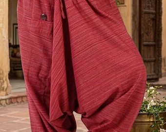 Indian Cotton Stripe Aladin Loose Boho Harem Pants, Multi Color Palazzo Trousers