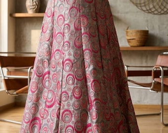Handcrafted Full flared Long Real brocade skirt For Women With Adjustable Rope