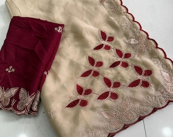 Bangali silk saree for Indian Festivals. Unstich blouse fall Piko with finishing Free
