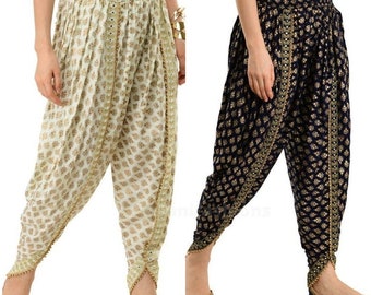 Pantalones dhoti harem de mezcla de algodón indio, pantalones palazzo multicolor