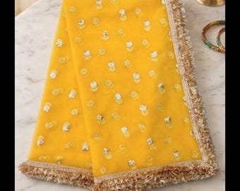 Full Soft Net With golden lace Work Dupatta Women For Garba And Fancy Parties