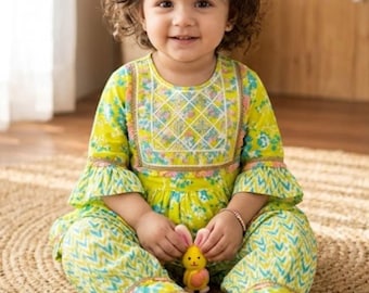 6 Month from 9 year Kids girls Afgani Dhoti Style salwar kameez Cotton 2  piece set for girls.