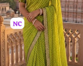 Bandhani Bandhej Leheriya Soft Light Wieght Georgette  Saree for women Fall Piko free NO stich blouse