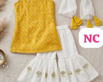 Kids girls Sharara  salwar kameez Cotton mix 3 piece set for girls.