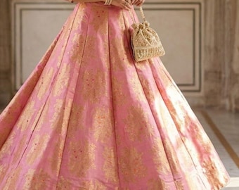 Banarasi Light Pink indian Silk brocade skirt For Women