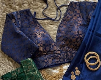 Full Zari work Banarasi Multicolor handmade V neck Choli Top Blouse