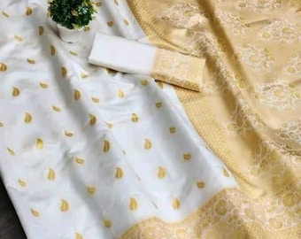Banarasi silk Work Saree for women With unstich Blouse and fall Piko Free