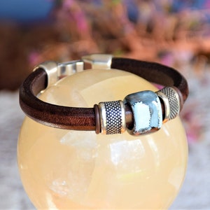 Men&#39;s Leather bracelet, Women&#39;s Leather Bracelet, Easter gift, Gift for Him, Gift for Her, Unisex bracelet, Dark Brown Leather, Silver
