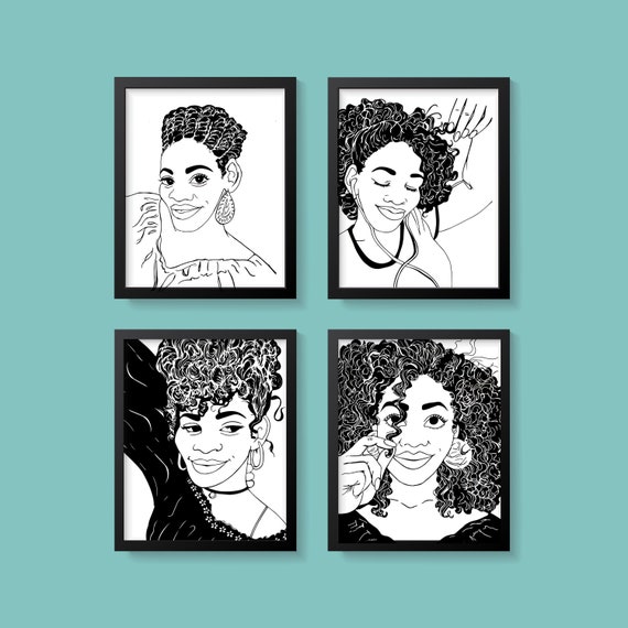 Natural Hair Art Curly Hair Afro Hair Art Natural Girl Set Etsy