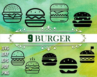 BURGER SVG, fast food svg, hamburger svg, burgers svg, burger clipart, burger silhouette, cheeseburger svg, burger vector, sandwich svg, dxf