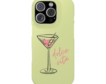 Dolce Vita Martini Illustration Slim Phone Case | Pastel Green Pink Cocktail