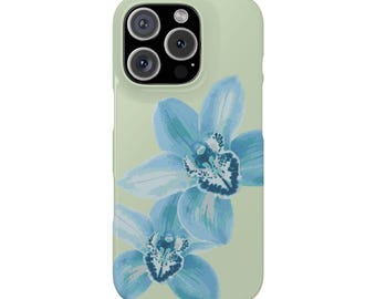 Orchid Phone Case - Green & Blue Flower, Floral Phone Cover, Trendy Summer iPhone Accessory