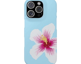 Hibiscus Phone Case - Light Blue & White Flower, Floral Phone Cover, Colorful and Fun, Trendy, Compatible with iPhone