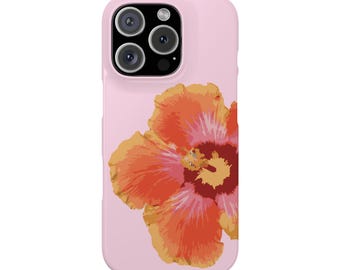Hibiscus Phone Case - Pink & Orange Flower, Colorful Floral iPhone Cover, Impact-Resistant, Glossy Finish