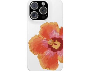 Hibiscus Phone Case - White & Orange Flower, Floral Phone Cover, Colorful and Fun, Trendy, Compatible with all iPhones