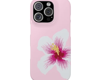 Hibiscus Phone Case - Light Pink & White Flower, Floral Phone Cover, Colorful and Fun, Trendy