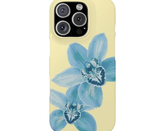 Orchid Phone Case - Yellow & Blue Flower, Floral Phone Cover, Trendy Summer Case, Gift for Her