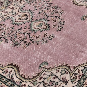 6x8 Vintage Turkish Oushak Rug: Muted Wool Area Rug