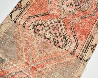 Vintage Oushak Runner Rug, Handmade Wool Turkish Runner (3x12 ft)