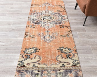 VINTAGE TURKISH Wool Runner Rug, Handmade Anatolian TURKISH Carpet (9.2x2.7 ft)