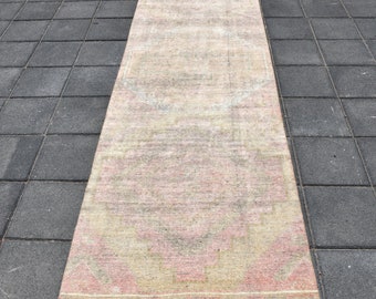 VINTAGE TURKISH Wool Runner Rug, Muted Oushak Area Rug (3x10)