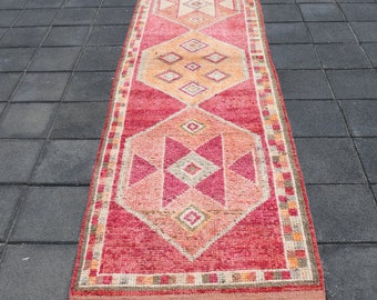 Alfombra de lana turca vintage, hecha a mano con diseño anatolio (3x10)