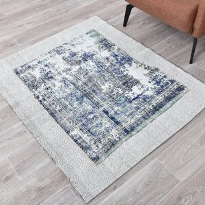 3x4 Vintage Turkish Wool Rug: Handmade Muted Kitchen Area Rug
