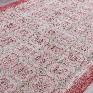 7x9 Turkish Vintage Wool Rug: Handmade Distressed Area Rug