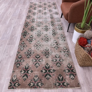 Vintage Turkmen Tribal Runner Rug, Muted Neutral Wool Turkish Area Rug (3x10): Hallway Runner, Kitchen Runner - Unique