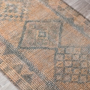 2x11 Vintage Turkish Runner Rug: Faded Handwoven Wool