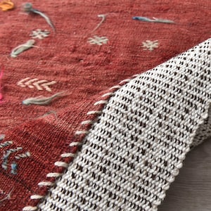 3x4 Vintage Turkish Kilim Rug: Handmade Wool Faded Rug