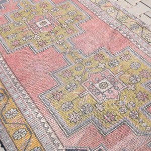 4x8 Vintage Turkish Oushak Rug: Faded Wool Anatolian Rug