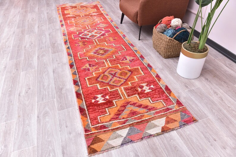 Pastel Patterned Rug VINTAGE TURKISH Wool Runner RUG, Pastel Turkish Design, 3x11 Hallway ...