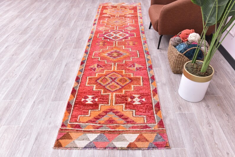 Pastel Patterned Rug VINTAGE TURKISH Wool Runner RUG, Pastel Turkish Design, 3x11 Hallway ...