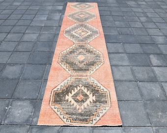 VINTAGE TURKISH Wool Runner Rug, Handmade TURKISH 3x12 ft Hallway Carpet