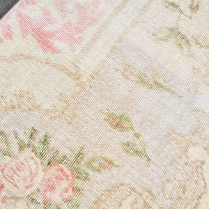 3x4 Vintage Turkish Wool Rug: Handmade Faded Floral Design