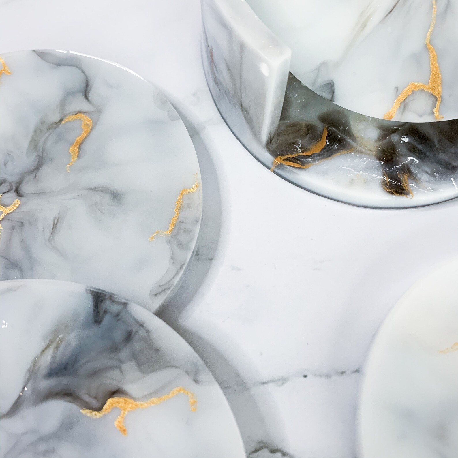 Resin Marble Effect Coaster Set & Holder Etsy