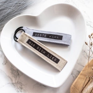Personalized linen keychain | Lanyard with black ring | Gift idea for Mother&#39;s Day | | Father&#39;s Day Anniversary