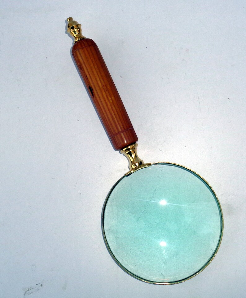 Brass Magnifying Glass Vintage Antique Handle Magnifier Table Etsy