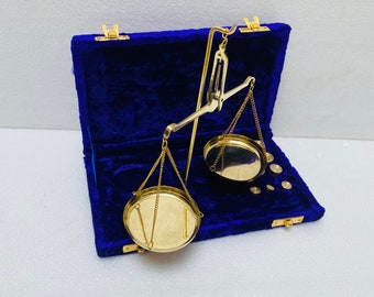Antique Style Gold and Diamond Weighing Scales//Brass Balance Scale//Made in India Brass Gold Scales With Wooden Velvet Box Scales