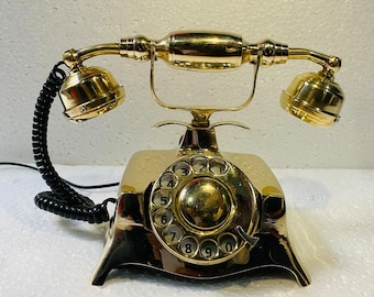 Vintage Solid Brass Antique Telephone with Rotary Dialing Working Telephone Home & Office Decor